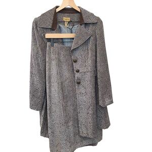 Midnight Velvet Grey Blue Paisley Velvet Tapestry Coat and Skirt Set Size 16W